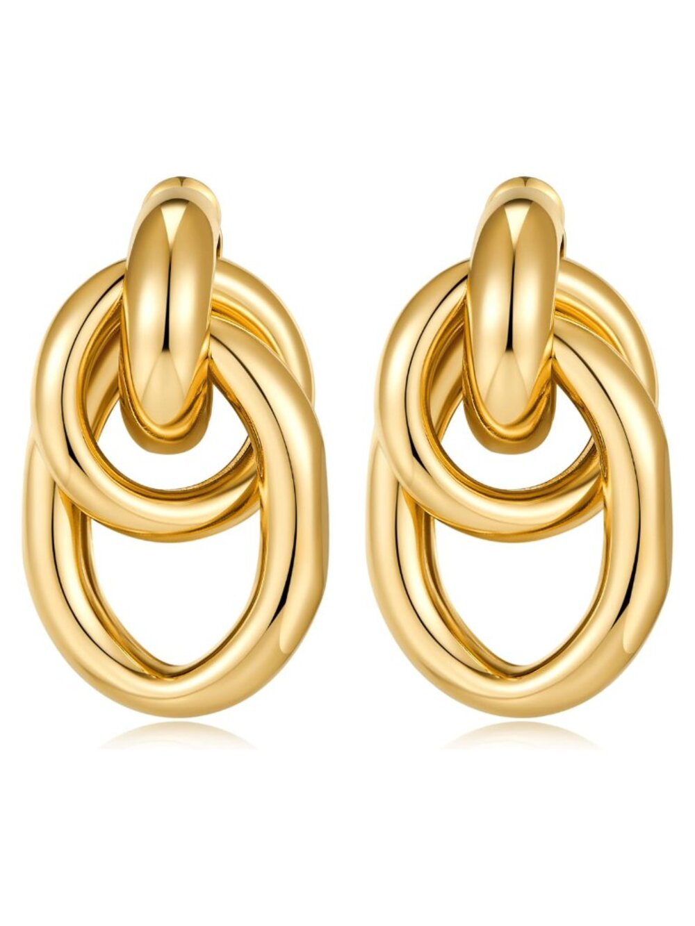 14K Gold Plated Chunky Geometric Knot Link Drop Dangle Earrings